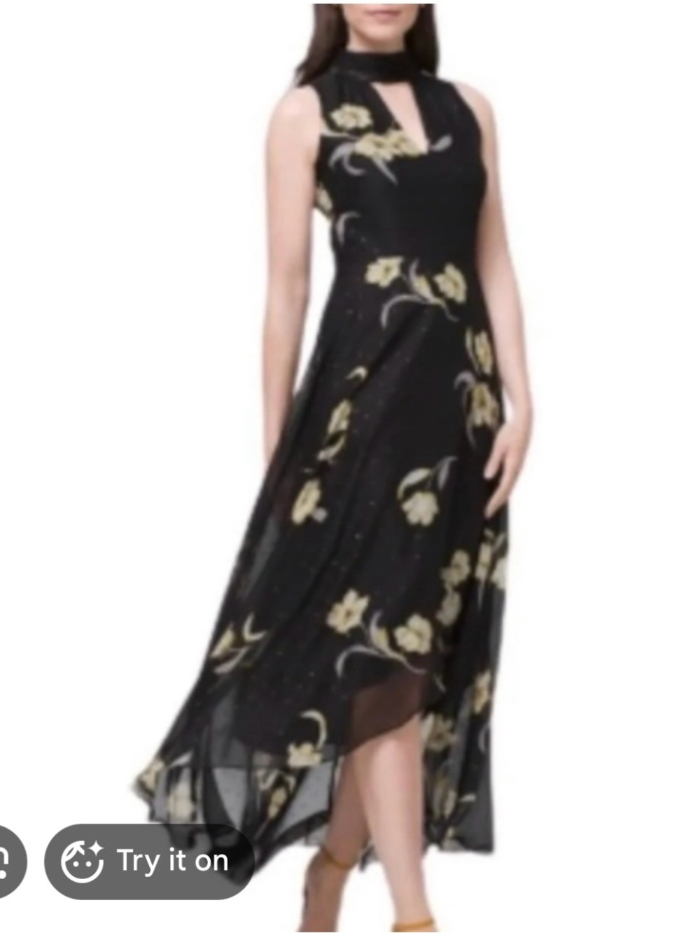 White House Black Market Black Floral Maxi Dress with High Neck
